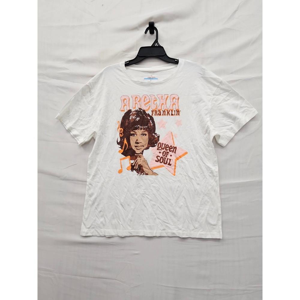 Aretha Franklin Womens Graphic T-Shirt White Cotton Casual Size Large